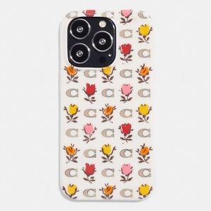COACH Signature Logo Pink Yellow Roses Floral Logo iPhone 14 PRO MAX Hard Case